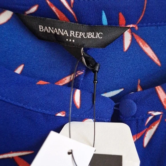 Banana Republic Ruffle-Hem Swing Shift Blue Long Sleeve Dress Size M - Picture 7 of 9